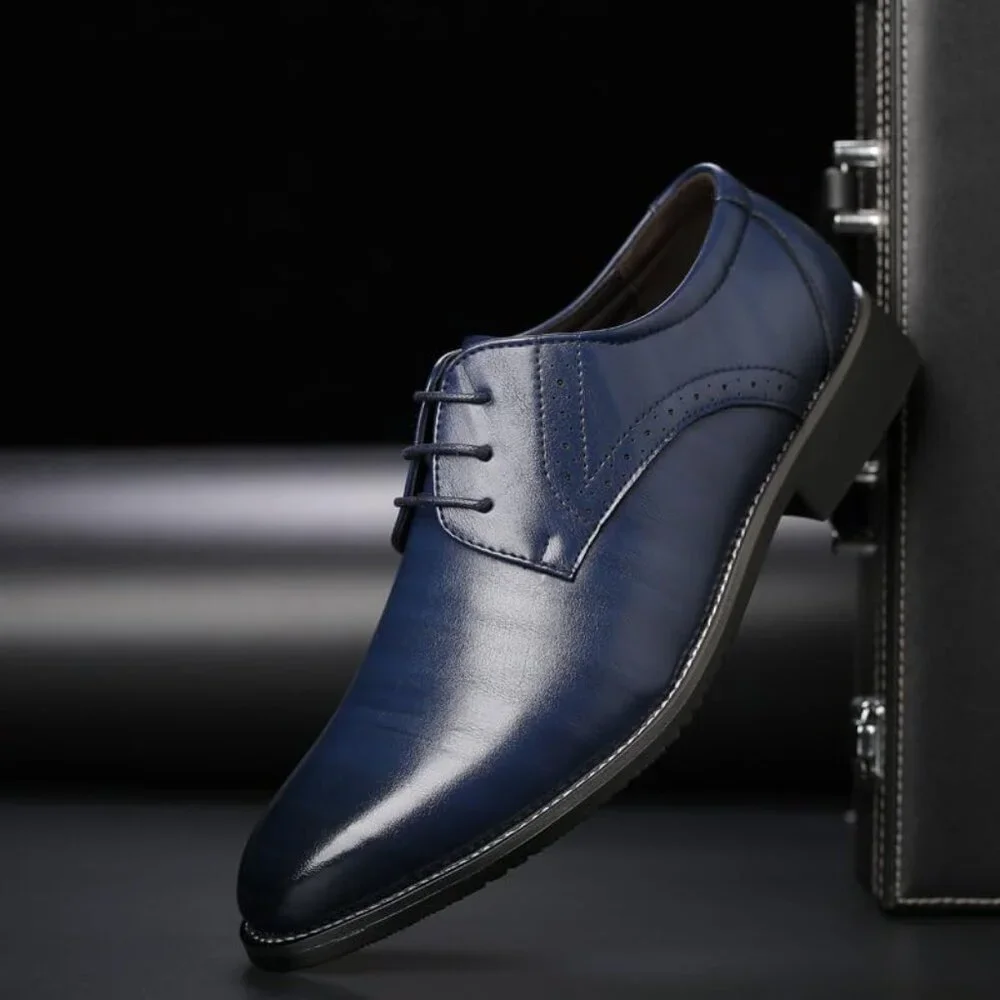 Santimon Men's US 6.5-11 Blue Casual Brogues Derby Lace Up Classic‎ Dress Shoes